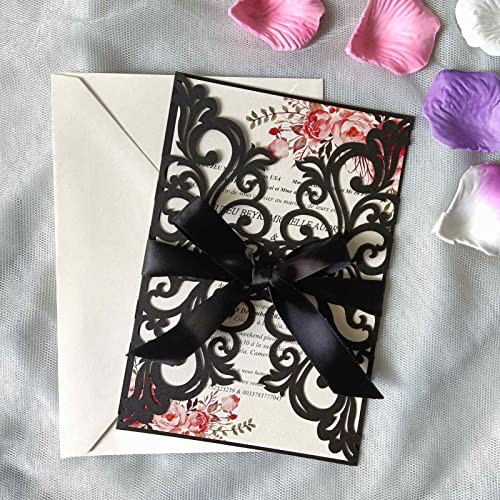 image for Generic 25PCS Laser Cut Wedding Invitations Cards with Envelopes,Blank