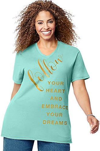 JUST MY SIZE womens Just My Size Women's Plus-size Graphic Short Sleeve V-neck T-shirt Shirt, Fllowyourheart Dreams, 4X US