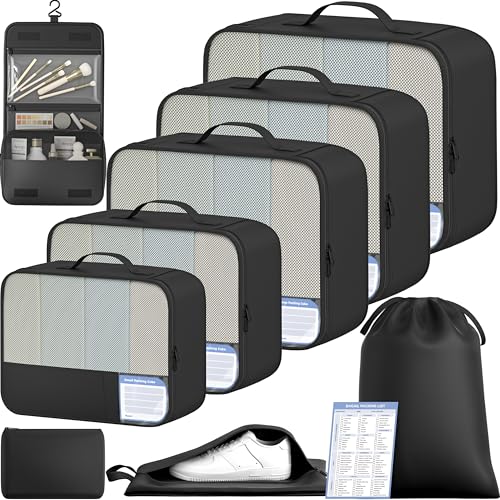 Image of BAGAIL 9 Set Packing Cubes with Packing List Luggage Packing Organizers for Travel Accessories (Black)