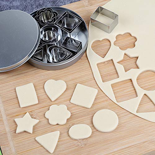 Mini Shaped Biscuit Cutters Sets 24Pcs Metal Dough Cutters Flower Star Heart Round Geometric Shapes Cutters For Kids Use For Cookies,Biscuit,Pastry Dough,Pie Crust,Fruits Fondant Homemade Baking #TOP4