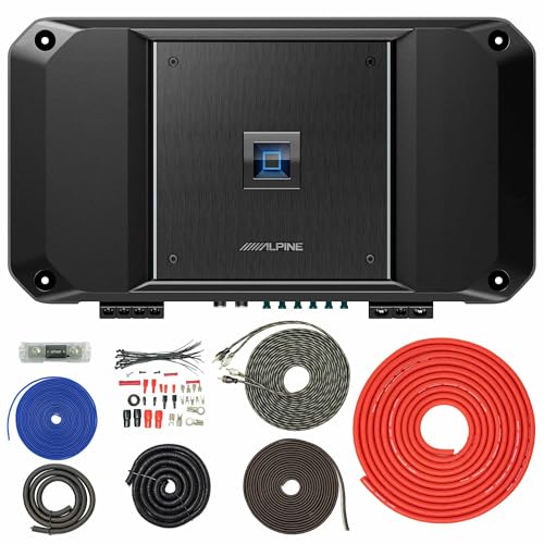 Alpine R2-A150M R Series Mono Class D Subwoofer Amplifier 1500W with SoundBox TCK4 4 Gauge OFC Complete 4 GA Copper Amplifier Install Wiring Kit Bundle