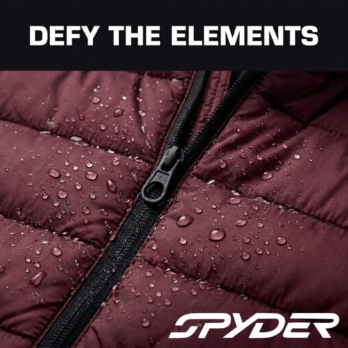 Image of Spyder Puffer Jacket Men - Packable Lightweight Quilted Hooded Winter Coat | Soft-touch insulation, packs into inner zip pocket, reversed coil zipper, zippered hand pockets