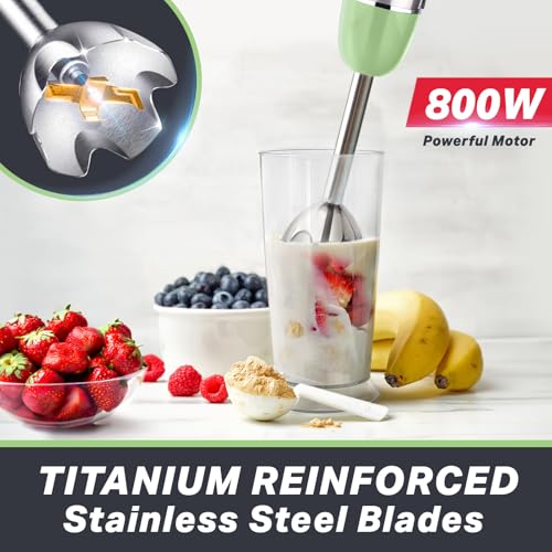 Image of Mueller Multistick 800W 4-in-1 Immersion Blender Handheld, 12 Speed Hand Mixer - Turbo Boost, Heaviest Duty Copper Motor, Titanium Blades Hand Blender, Milk Frother Wand, Whisk, Beaker, Chopper, Green