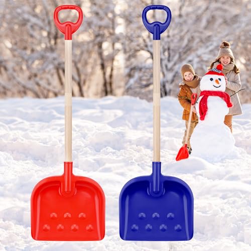 Kids Snow Shovel 30 Detachable Kids Digging Snow Shovel with Plastic Scoop & Wood Handle Portable Kids Shovels for Outdoor Yard Garden Activities Driveways Snow (1 pc Blue+1 pc red)