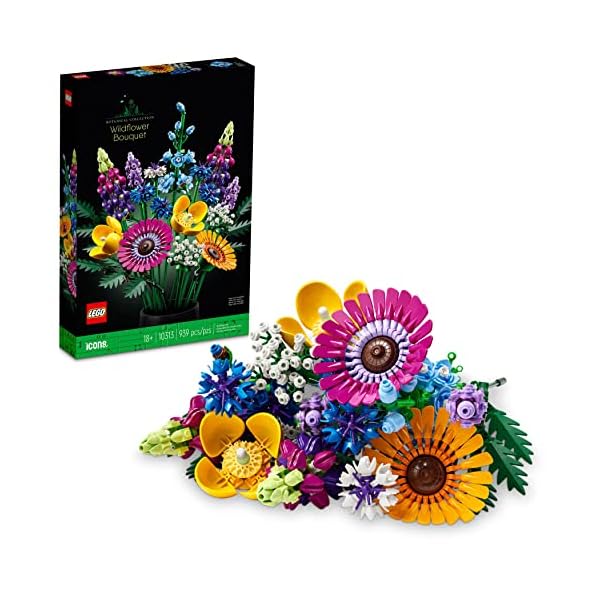 LEGO Icons Wildflower Bouquet 10313 Set – Artificial Flowers with Poppies and Lavender, Adult Collection, Unique Home Décor, Botanical Piece for Wife, Spring Flowers