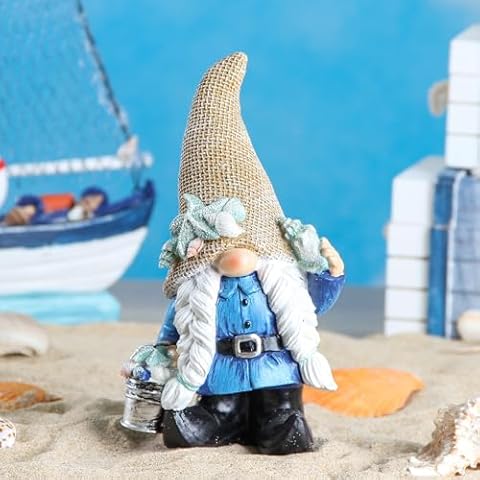 Leekung Gnome Statue Garden Decor - Ocean Gnome Figurine for Patio Lawn Yard Backyard Outdoor Indoor Home Decoration,Summer Gnomes with Shells Starfish,Swedish Beach elf tomte, for Women Cover