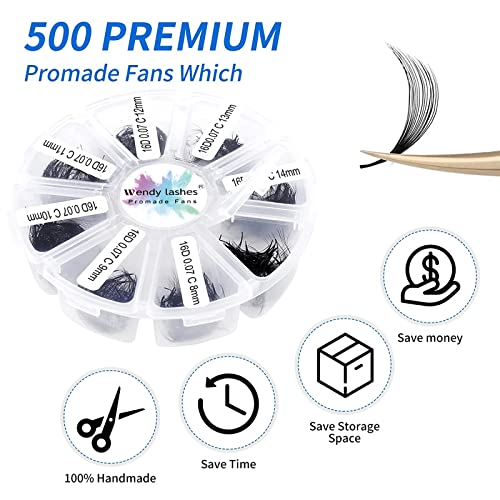 Pre Made Fan Eyelash Extensions 16D 0.07mm D Curl 500 Fans 9-16mm Mixed Tray Premium Premade Fans Volume Russian Lash Extensions Handmade Promade Loose Fans Lash(500-16D-0.07-D-916) - Image 2