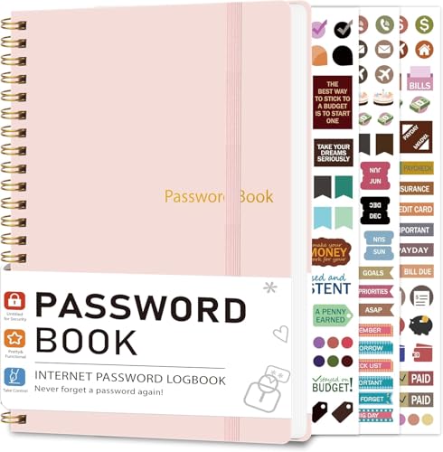 KAICN Password Keeper Book for Senior Password Book - 5.9 X 8.7 Internet Address and Password Logbook Password Notebook Organizer for Website Login Gifts for Home and Office - Pink
