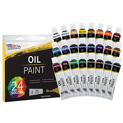 U.S. Art Supply 70-Piece Artist Oil Painting Set with Aluminum Field Easel, Wood Table Easel, 24 Oil Paint Colors, 37… - Image 5
