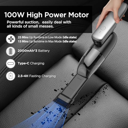 Image of Handheld Vacuum Cordless Rechargeable,Air Duster & Vacuum Cleaner with LED,Portable Car Vacuum,0.99 lbs Lightweight,100W High Power Hand Held Vacuums for Pet /Car /Home /Office