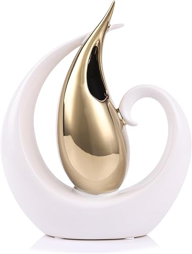 Jarrón de cerámica, decorativo moderno, dorado y blanco, decoración central de mesa de comedor