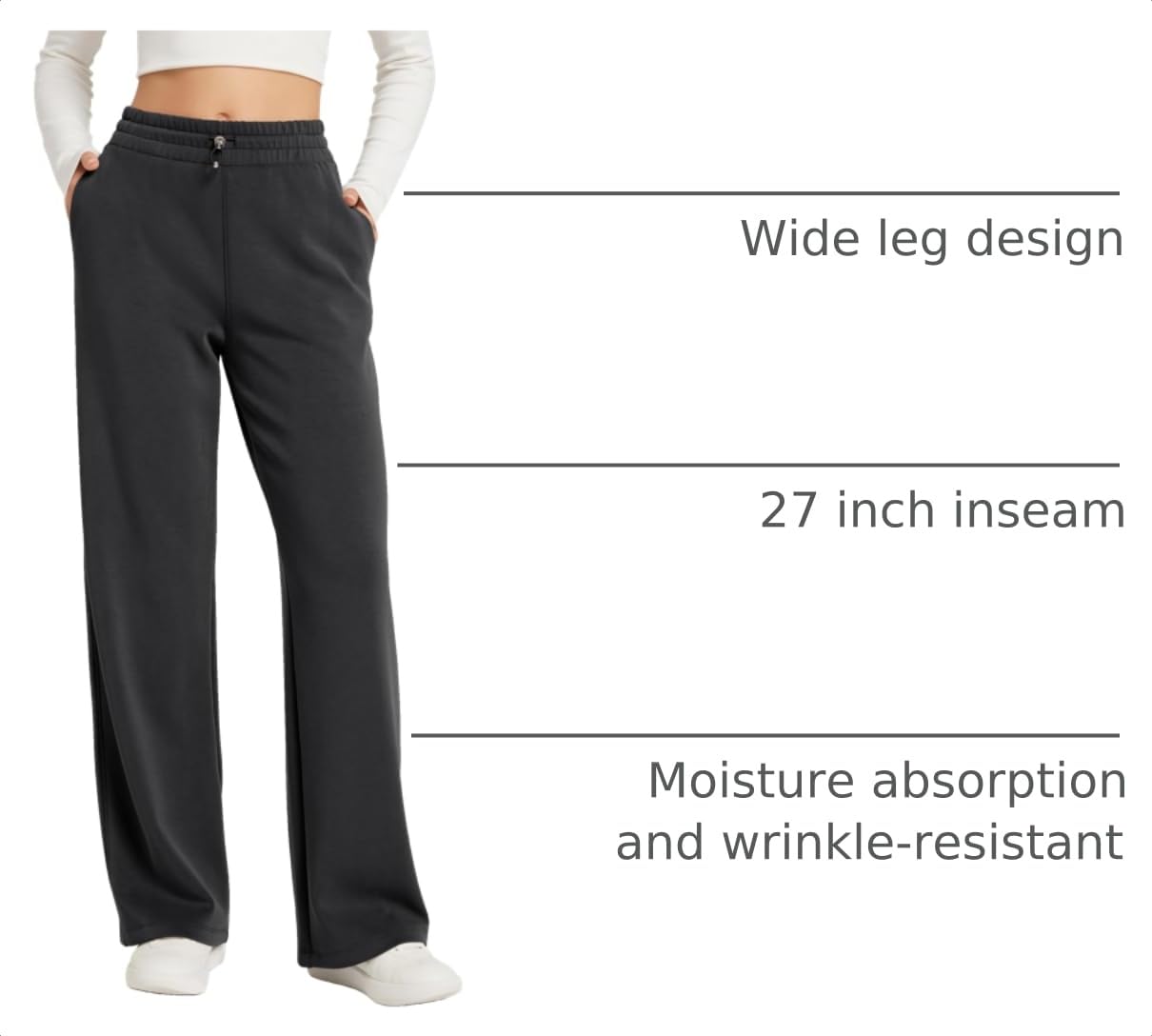 ODODOS Women's Modal Soft Wide Leg Pants with Pockets, Onyx Black, Medium