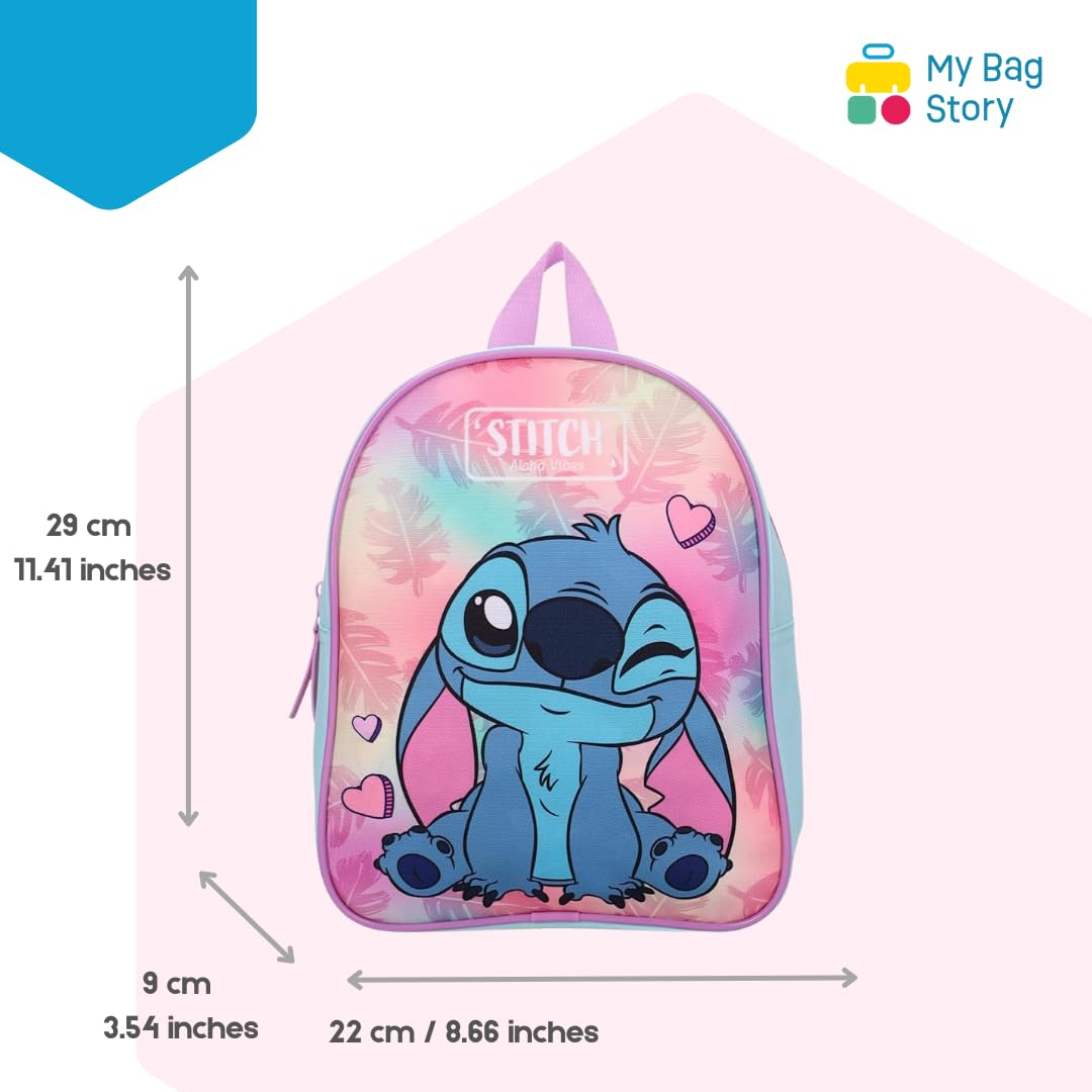 mybagstory | Plecak dla dzieci | Mały tornister szkolny dla przedszkola i szkoły podstawowej od 5 lat | Regulowane ramiączka | Pomysły na prezent | Wymiary 29 x 22 x 9 cm, Stitch - różowy/niebieski