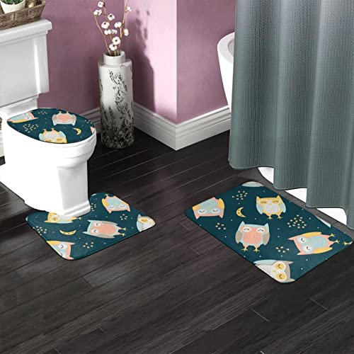 DIRYKILP Badematte + Konturmatte + Toilettendeckelbezug, Süße schlafende Eule 3 Stück Badematte Set, mit rutschfester Unterseite – Bild 3