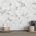 VAOVI Peel and Stick Backsplash Tile,Backsplash Tile for Kitchen Peel and Stick Wall Panels Hexagon Marble Tile(White Silver,10pcs)