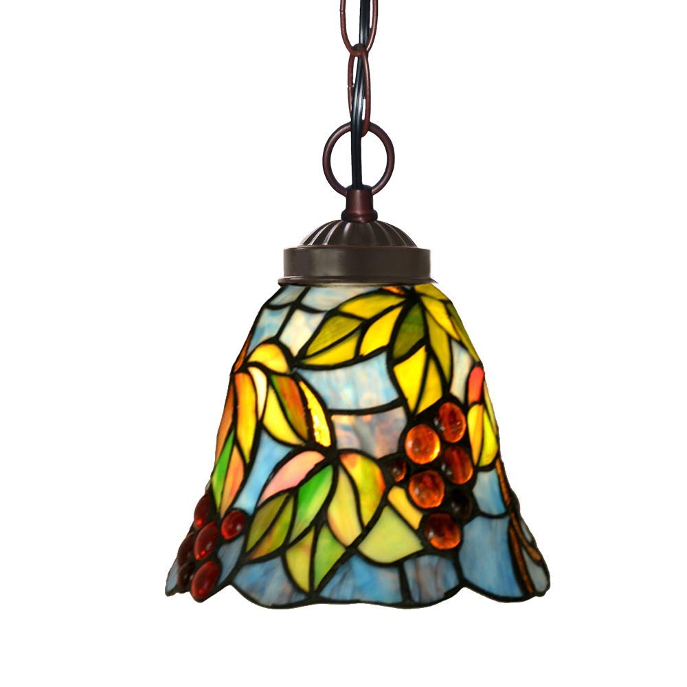 Wdcdyqdh Light/White Hanging Pendant Lamp 7 Inch Grape Stained Glass Lampshade 1-Lig Traditional Handmade Chandelier Ceiling Decor For Kitchen Restaurant Corridor Bedroom Living Room