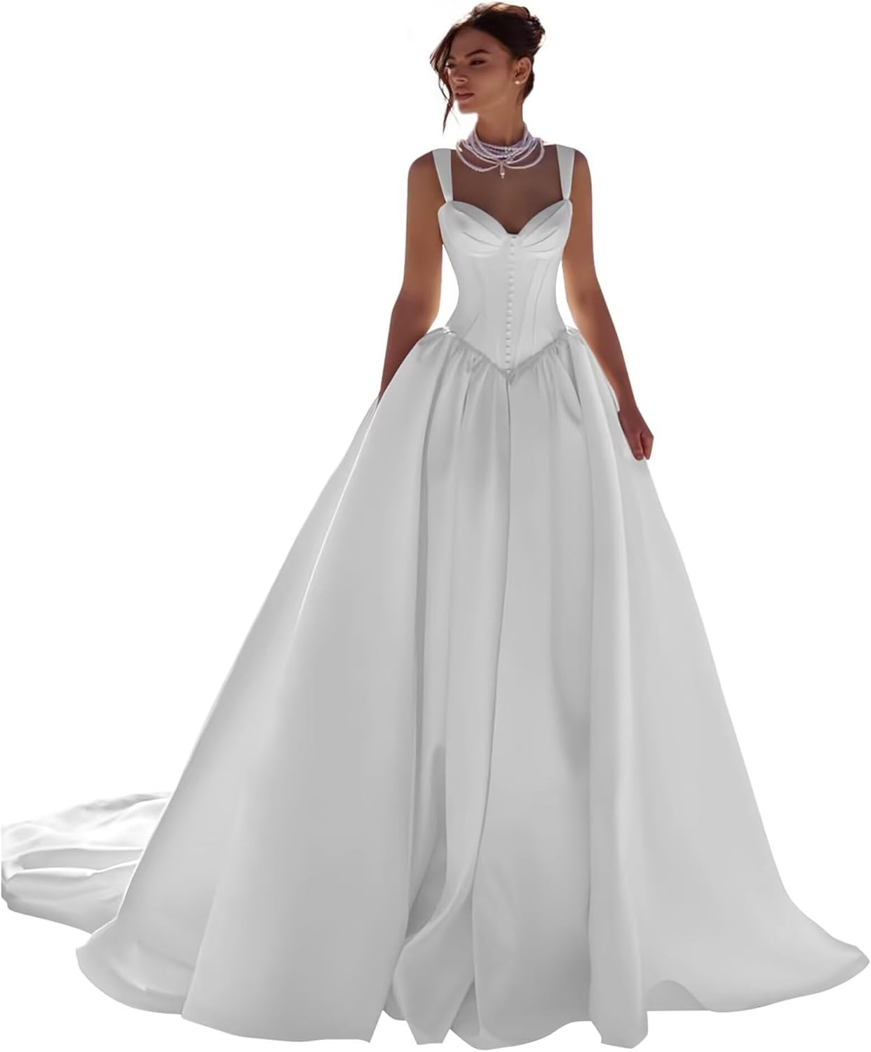 Yuxin Elegant Ball Gown Satin Wedding Dress for Bride 2026 Off Shoulder Sweep Train Wedding Party Bridal Gowns