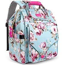 LitBear Diaper Bag Backpack, Large Capacity Multifunction Nappy Bags, Waterproof Baby Bag Floral Insulated Sturdy Travel Maternity Back Pack for Baby Girls with Diaper Pad Bottle Bag Rose Flower