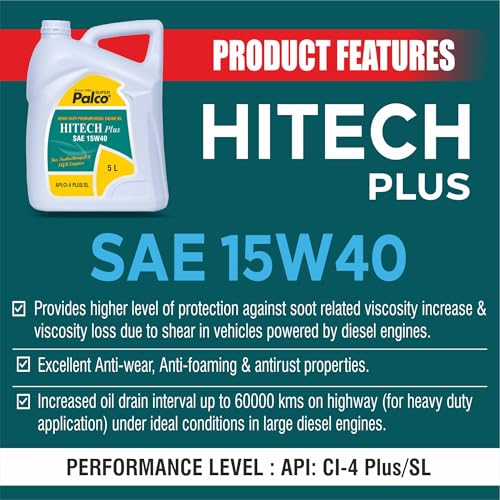 Image of PALCO Hitech Plus 15W40 Diesel Engine Oil 5 Litre (Pack of 2) for Heavy Duty Cars, Commercial Vehicles & Turbocharged Diesel Engines, EGR Compatible