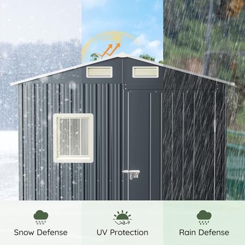 Image of Update Version 6x4 FT Outdoor Metal Storage Shed, Single Door, 1 Clear Window, Tool Shed for Garden, Patio, Backyard Brown