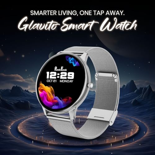 Image of PunnkFunnk Glavito Round Dial Smartwatch 1.49 inch AMOLED Display, 100+ Sports Modes, Health Tracking, Bluetooth Calling, Functional Crown Control, 100+ Watch Faces for Men & Women (Millanese Silver)