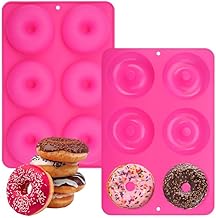 2 Pieces Donut Mold, 6 Cavity φ7.5cm Silicone Donut Mold, BPA Free, Non-Stick Heat Resistant Donut Molds Silicone for Donuts, Cakes, Bakery Buns (Pink)