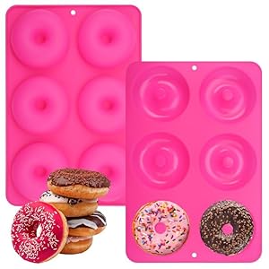 2 Pezzi Stampi Ciambelle Silicone, 6 Cavità φ7,5 cm Stampo Per Ciambelle, Senza BPA, Antiaderente Alimentare Resistente al Calore Stampi Silicone Ciambelle per Ciambelle, Torte, Bagel, Muffin (Rosa)