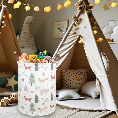 Image of FXOLCSHE Animal Baby Laundry Basket,Woodland Animals Baby laundry hamper,Toy basket for boys,Nursery Hamper Gift Baskets for Bedroom,Toy Bin,Gift Basket.Baby room decor(Animal)
