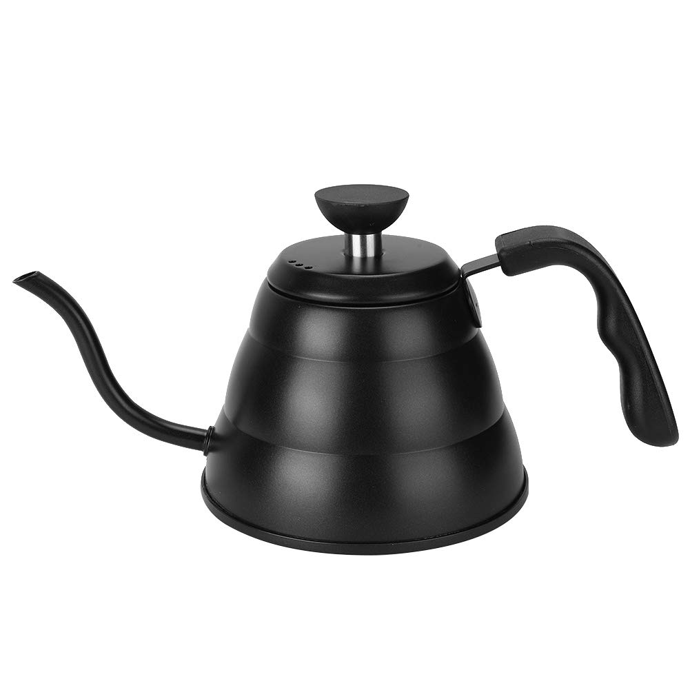 Hervidor de café para Verter, Hervidor de Cuello de Cisne de Acero Inoxidable 304 de 1 Litro con de Goma Ergonómico, Salida de Boquilla Pequeña para Cocinas de Cerámica de Inducción (BLACK)