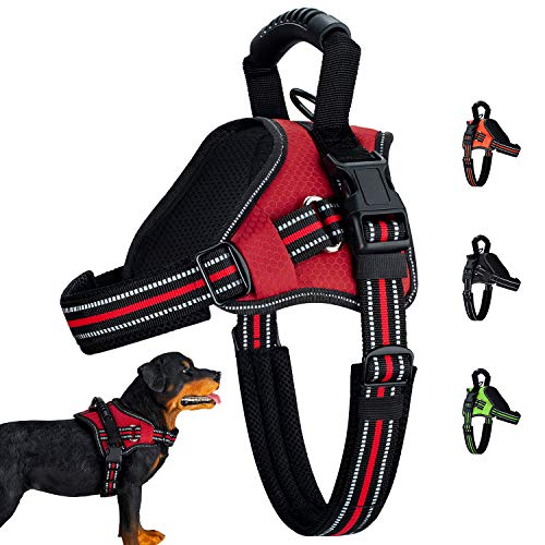 Wealer Dog Harness No Pull Adjustable Dog Vest with Training Handle Best Reflective Waterproof Material Dog Vest Harness All Weather Breathable Mesh for Small Medium Large Dogs(Red,M)