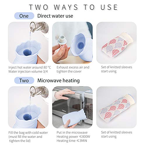 Microwave Heating Bottle Environmental Silicone Transparent Hot Water Bag with Knit Cover, Hot & Cold Therapies - Gift for Birthday, Christmas, Valentine\'s Day, Gift Exchange Party (Large, Blue)