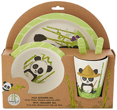 Panda 5tlg. Set aus Bambus (Esslernset) in offener Geschenkverpackung