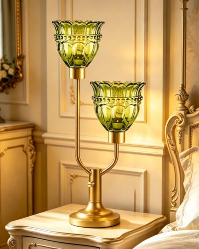 Image of Lightdot Mid Century Modern Green Table Lamp Glass Vintage Lamp Dimmable