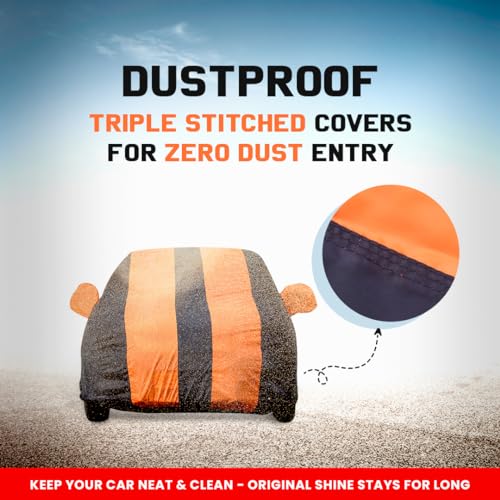 Image of Autofact Car Body Cover for MG Comet | Triple-Stitched, Windproof with Buckle Belt, Elastic Hem, UV Protection, Scratchproof & Dustproof, Soft Feather-Like Fabric for All-Weather Protection (Orange)