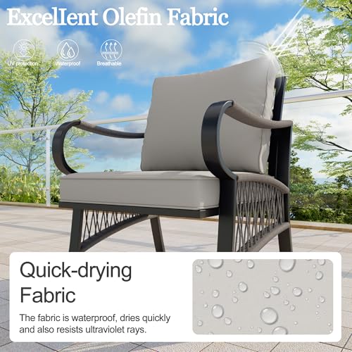 Image of 11 Pieces Patio Conversation Sets, All-Weather Metal Swivel Rocking Chairs with Rope Furniture Set, Outdoor Sofa Couch for Deck, Porch, Garden, Backyard, Poolside (Beige Cushions)