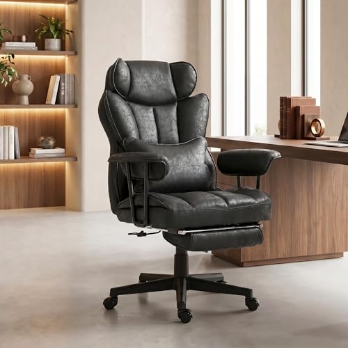 Image of HOMCOM Massage Executive Office Chair with 6 Vibration Points, 400LBS Heated Big and Tall Office Chair with Foot Rest and Lumbar Support, Microfiber Reclining Computer Desk Chair, Black