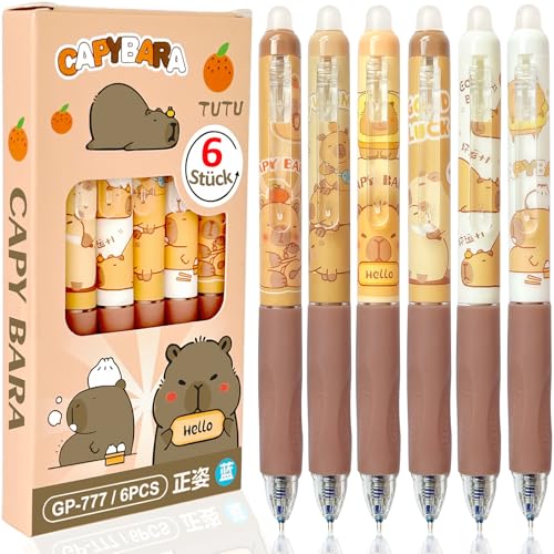 6 Capybara Radierbarer Kugelschreiber Hochwertig Blau Gelstifte Radierbar Capybara Stifte set Tintenroller Radierbare Stifte Kinder Cute Capybara Sachen Einschulung Mädchen Geschenke 4 -12 Jahre