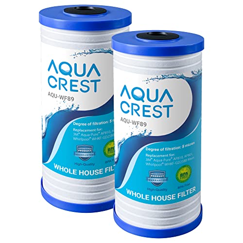 Image of AQUA CREST AP810 Whole House Water Filter Replacement for 3M Aqua-Pure AP810, AP801, AP811, Whirlpool WHKF-GD25BB, WHKF-DWHBB, 5 Micron, 10 inch x 4.5 inch, Well & Tap Water Filter, Pack of 2