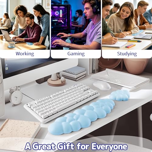 Image of Sushret Cloud Wrist Rest Keyboard, Cloud Keyboard Wrist Pad Set with PU Leather Memory Foam, Cute Arm Rest for Palm Support, PC /Gaming Desk Accessories /Office Setup /Computer Hand Cushion - Blue