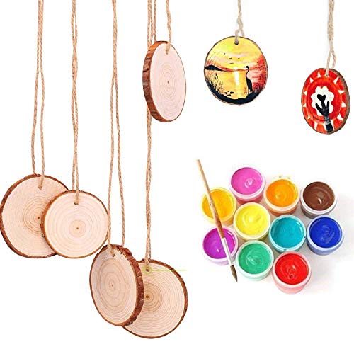 Natural Wood Slices Ticiosh 50 Pcs 2.4-2.8 Inches Craft Unfinished Wood Kit Predrilled With Hole Wooden Circles For Diy Crafts Wedding Decorations Christmas Ornaments Arts Wood Slices #TOP4