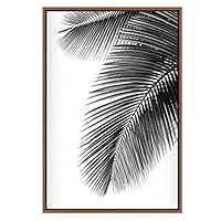 SIGNWIN Framed Canvas Wall Art Large Tropical Coconut Palm Leaves Botanical Plants Watercolor Minimalism Modern Expressive Black and White for Living Room, Bedroom, Office - 16