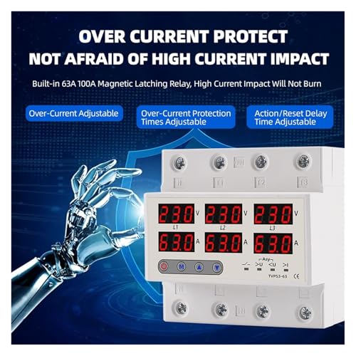 Relais de protection triphasé 3P limiteur de tension réglable 63A - 4
