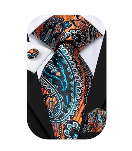 Image of Dubulle Mens Tie Set Solid Paisley Silk Striped Necktie for Men with Cufflinks Tie and Pocket Square
