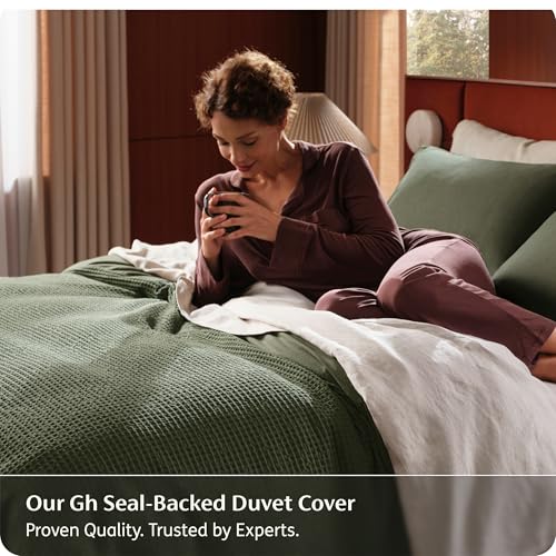 Image of Bedsure Cotton Duvet Cover Queen Size - 100% Cotton Waffle Weave Olive Green Duvet Cover, PureWoven Textured Breathable Bedding Comforter Cover for All Season, 1 Duvet Cover Only 90 inchx90 inch