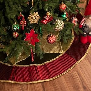 Valery Madelyn Christmas Tree Skirt for Tree Decorations, 48 Inch Traditional Red Green Gold Large Xmas Velvet Tree Skirt with Embroidery Patchwork & Tassels for Tree Merry Christmas Party Decor Valery Madelyn Christmas Tree Skirt for Tree Decorations 48 Inch Traditional Red Green Gold Large Xmas Velvet Tree Skirt with Embroidery Patchwork Tassels for Tree Merry Christmas Party Decor