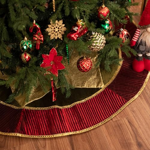 Valery-Madelyn-Christmas-Tree-Skirt-for-Tree-Decorations-48-Inch-Traditional-Red-Green-Gold-Large-Xmas-Velvet-Tree-Skirt-with-Embroidery-Patchwork-Tassels-for-Tree-Merry-Christmas-Party-Decor Valery Madelyn Christmas Tree Skirt for Tree Decorations 48 Inch Traditional Red Green Gold Large Xmas Velvet Tree Skirt with Embroidery Patchwork Tassels for Tree Merry Christmas Party Decor