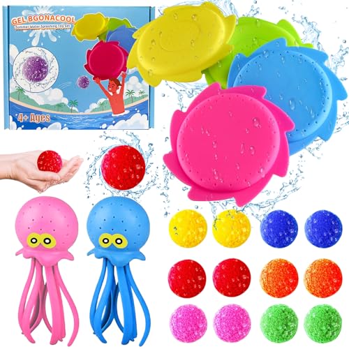 GEL BGONACOOL 3-in-1 Quick-Fill & Soft Floating Pool Toys, Reusable Water Frisbees Set with Octopus Water Toys & Sponge Water Balls, Water Flying Disc in Backyard Games for Kids Toddlers, Ages 3+