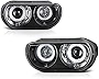 For 2008-2014 Dodge Challenger D1S Xenon HID Model Black Dual CCFL Halo Ring Projector Headlights Headlamps Assembly Replacement Pair, Driver & Passenger Side