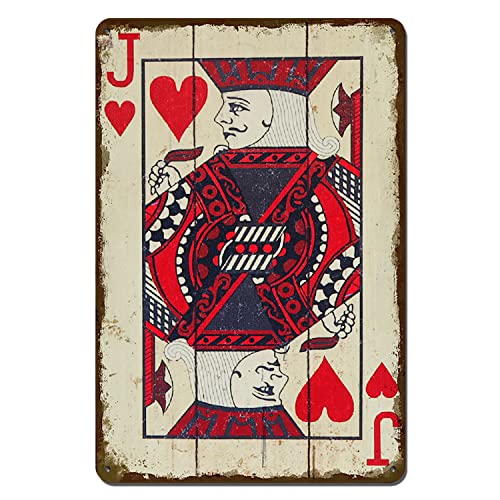 Vintage Poker Wall Decor Metal Sign Retro tin Sign Wall Decorative Signs for Man Cave Home Cafe Pub bar Shop 12x8 Inch Heart Jack