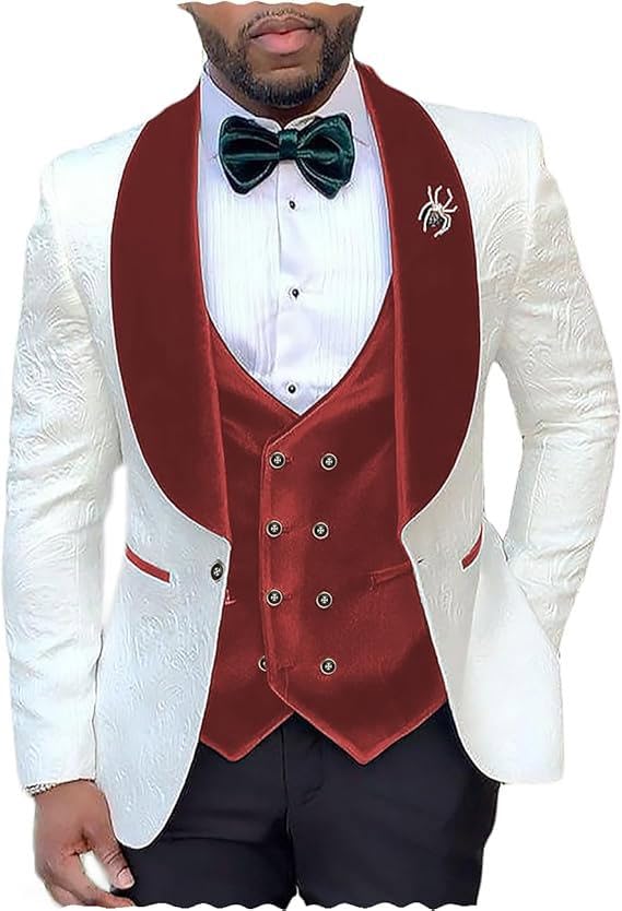 Formal Men's Suits Regular Fit 3 Pieces Velvet Printed Double Breasted Blazer Vest Pants Wedding Graduation2